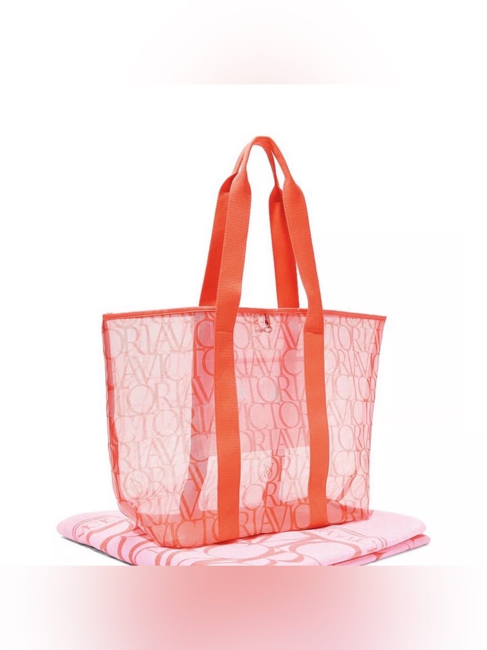 Victoria's Secret Coral Pink Logo beach Tote Bag